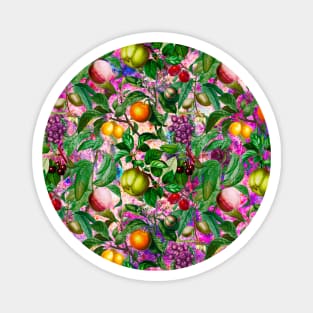 Vibrant tropical floral leaves and fruits floral illustration, botanical pattern, Pink fruit pattern over a Magnet